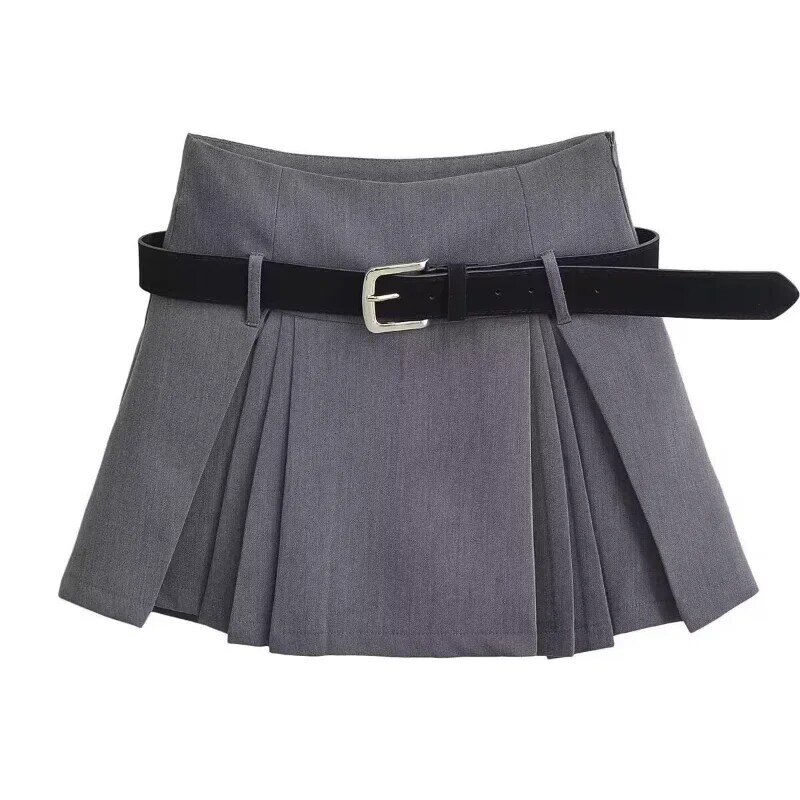 Jupe plissée de style preppy avec ceinture pour femme, taille haute, ligne A, short gris, prévention, mode coréenne, pur désir, 48