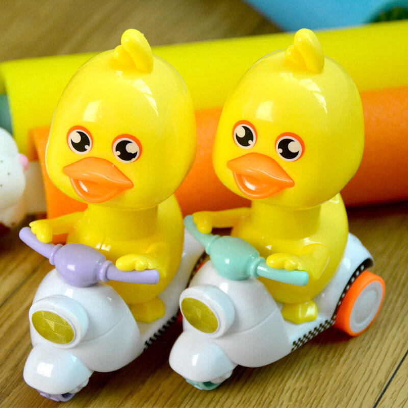 Kids Little Yellow Duck Motorcycle Toys Toddler Pressing Head Move Clockwork Cartoon Cute Car Parent-child Racing Game Gifts