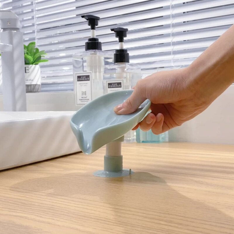 Drenar Sabão Titular com Ventosa Bandeja, Folha Forma Soap Box, Secagem Rack para Chuveiro Esponja Recipiente, Cozinha e Banheiro Acessórios