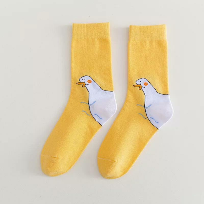 Calzini stampati anatra oca creativo Casual Sox moda donna cartone animato animale divertente tubo medio cotone calzino sportivo coppia regalo