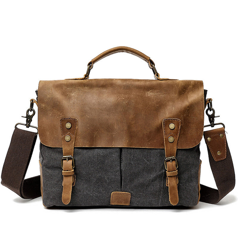 Мужские сумки-мессенджеры MUCHUAN, холщовая сумочка на плечо, портфель из кожи Крейзи Хорс, ретро портфель для офиса ручной работы для мужчин