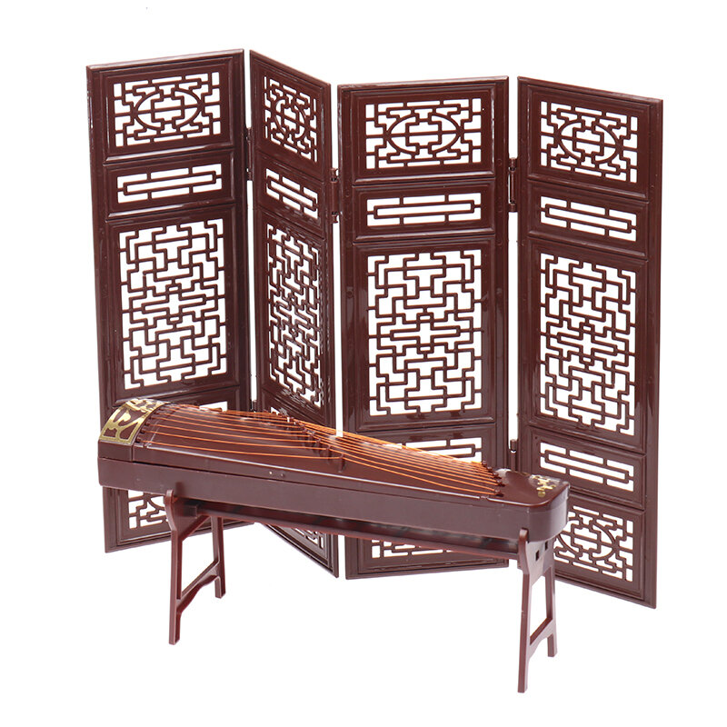 ملحقات دمية عتيقة على الطراز الصيني ، مروحة صغيرة بشاشة Guzheng ، نموذج Pipa ، جيتار Xiao ، القيثارة ، أداة Zudi