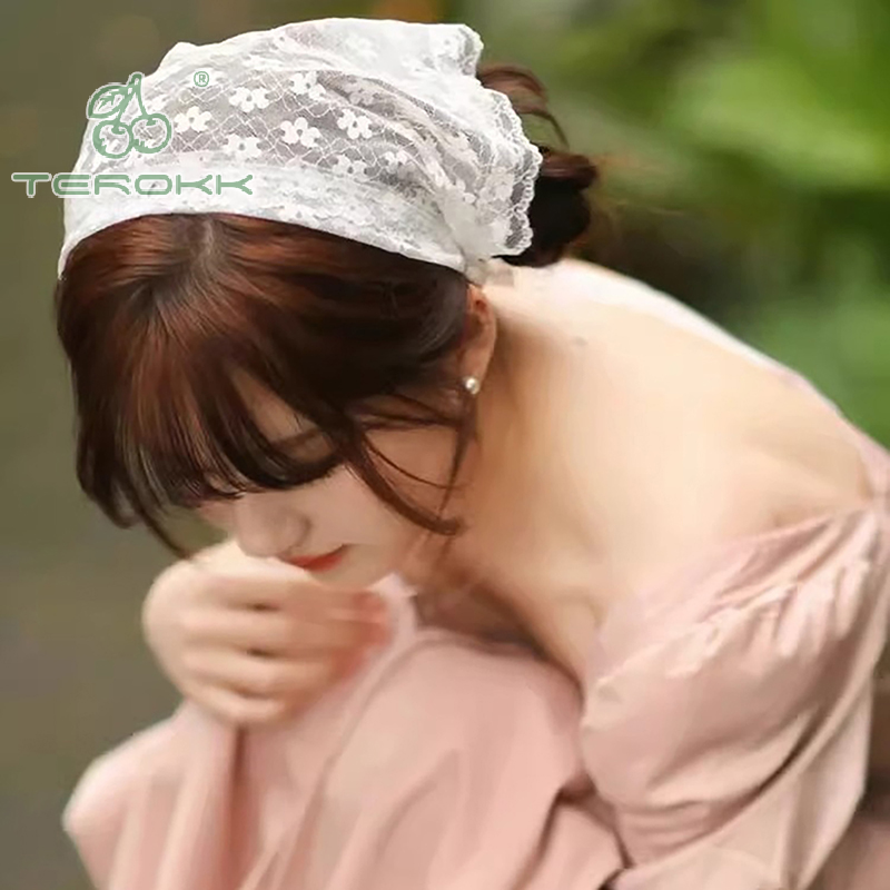 Écharpe triangulaire française en dentelle blanche pour femme, écharpe de sauna, cheveux noués doux, accessoires vestisens, été