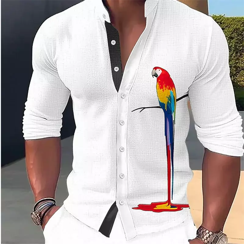 2023 модная мужская Спортивная рубашка для мышц Гавайская Кокосовая елка птица дизайн простой мягкий удобный мужской топ на пуговицах с длинными рукавами