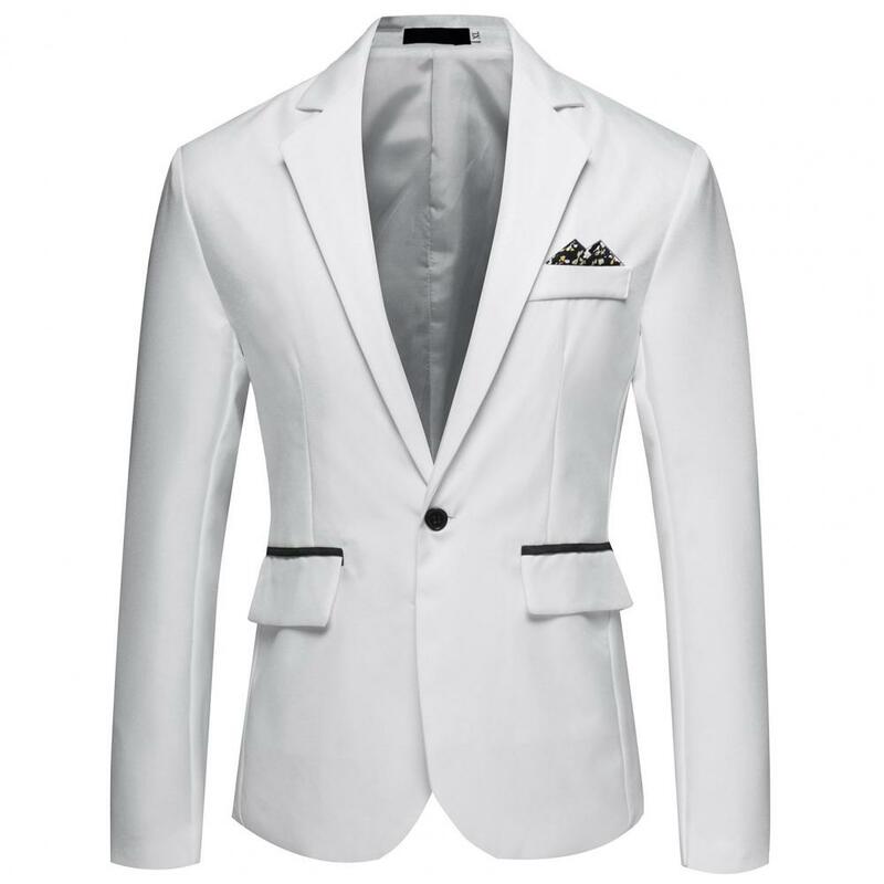 Blazer fino clássico de manga comprida masculino, bonito blazer de negócios, terno de bolso decorativo, jaqueta de trabalho, blusa formal