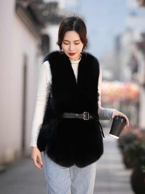 2023 nuova vera pelliccia, design coreano da donna corto classico in vera pelliccia di volpe per le donne
