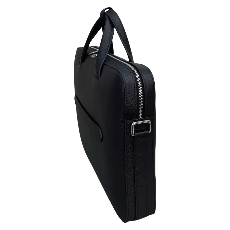 Leather Men's Fashion Personality Portable Briefcase Business Pendulum Large Capacity Black Zipper Closure Computer Shoulder bag
