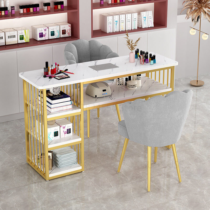 Lampu meja manikur profesional, Set meja dan kursi Salon kecantikan profesional dengan penyedot debu bawaan meja Makeup rumah