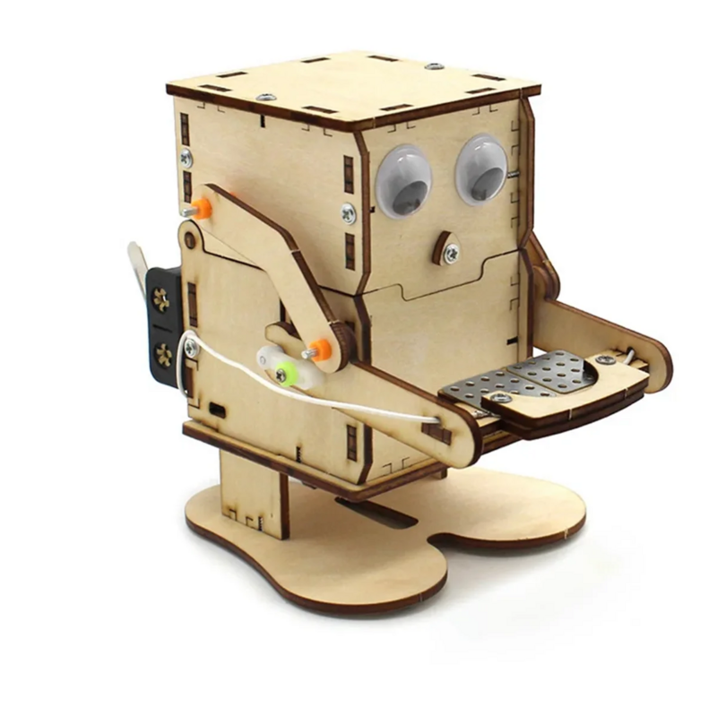 Robot Eating Coin Wood Model Kit para crianças, Learning Stem Project, Experimento Científico, Montagem em madeira, Ensino DIY