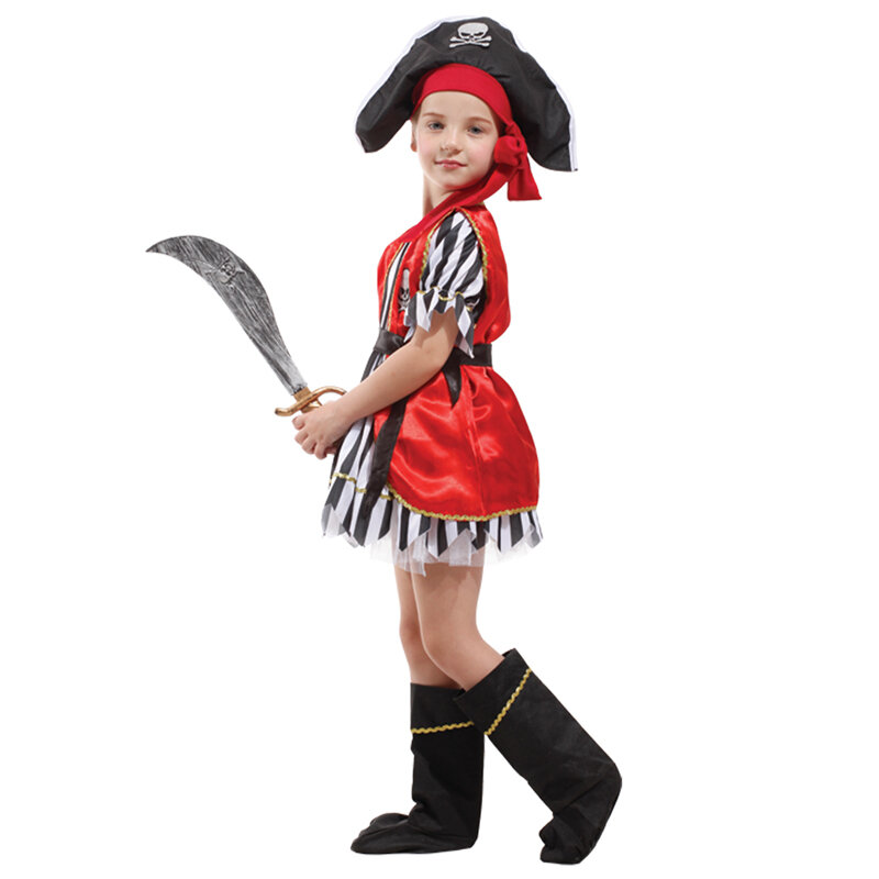 Rok celana panjang anak perempuan, kostum kamuflase bajak laut, celana panjang performa bergaris untuk anak perempuan