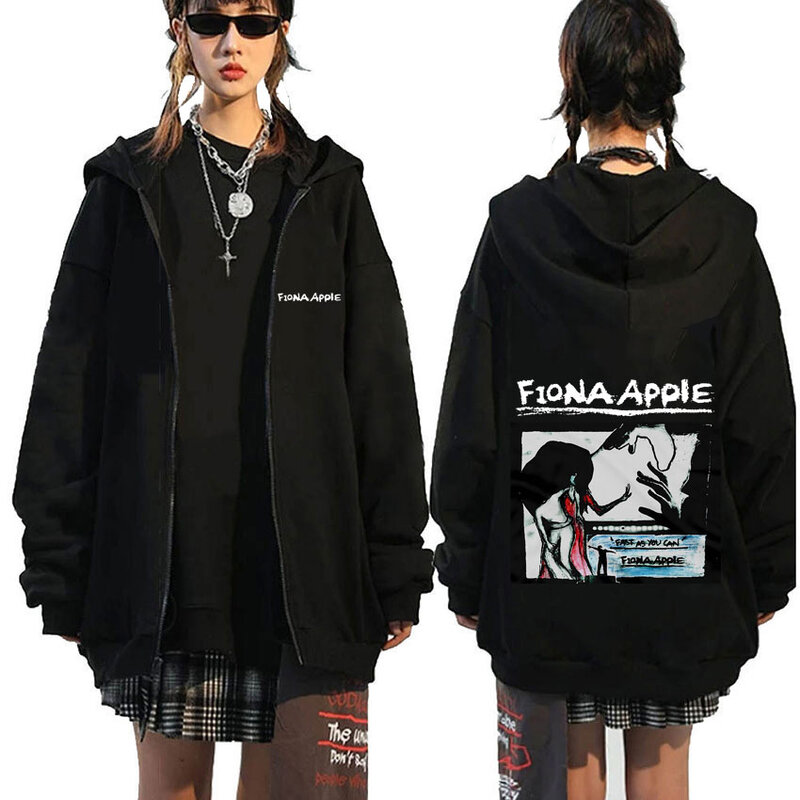 Singer Fiona Apple Print Zipper Hoodie Men Women Hip Hop Fashion Oversized Zip Up Jacket Unisex High Quality Cozy Fleece Hoodies