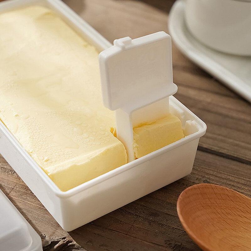 Caja de almacenamiento de mantequilla de plástico con cubierta a prueba de polvo y cuchillo de corte, caja de mantenimiento fresco de mantequilla, se puede almacenar en el refrigerador