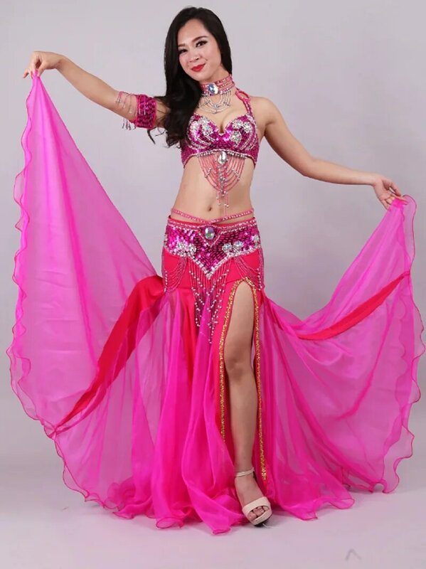 Saias Longas de Dança do Ventre Dancewear Indiano para Mulheres, Beading Lantejoula Diamante, Traje Adulto de Performance Festa do Clube, Conjunto de Roupas Rave