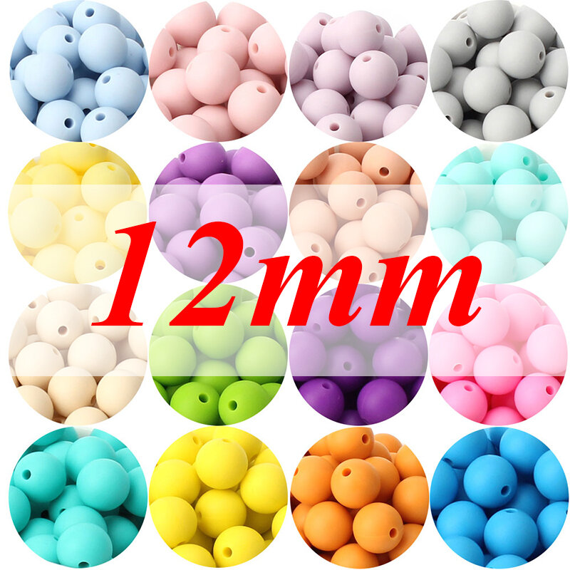12mm 100pcs Baby Silicone Beads Round Teether Beads Nursing Necklace Pacifier Chain Clip Toys Oral Care BPA Free Food Grade