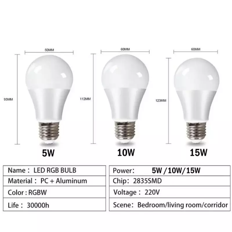 التحكم الذكي LED RGB ضوء ، مصباح عكس الضوء ، لمبة تغيير ملونة ، ديكور أبيض ، المنزل ، E27 ، 5 واط ، 10 واط ، 15 واط ، RGBW