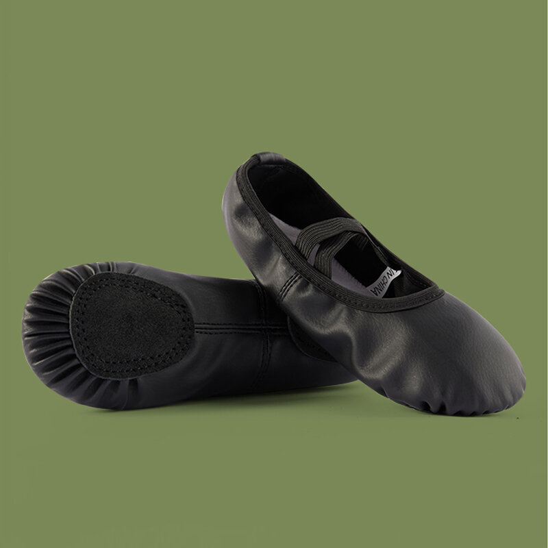 Zapatos de Ballet de cuero PU para mujer, zapatillas de baile, zapatos de gimnasia, zapatos de baile para niñas, zapatos de Ballet de piel de oveja suave con cordones