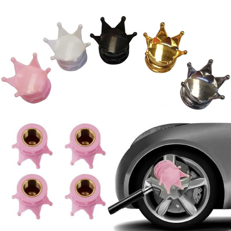 Tapa de válvula de neumático para rueda de coche, accesorio a prueba de polvo para motocicleta, decoración de corona, 4 piezas