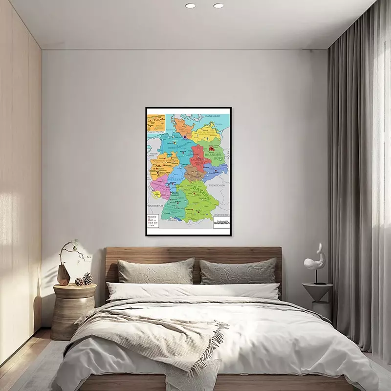 Mapa de Alemania para decoración de pared, lienzo sin marco, póster artístico para sala de estar, suministros escolares, 42x59cm