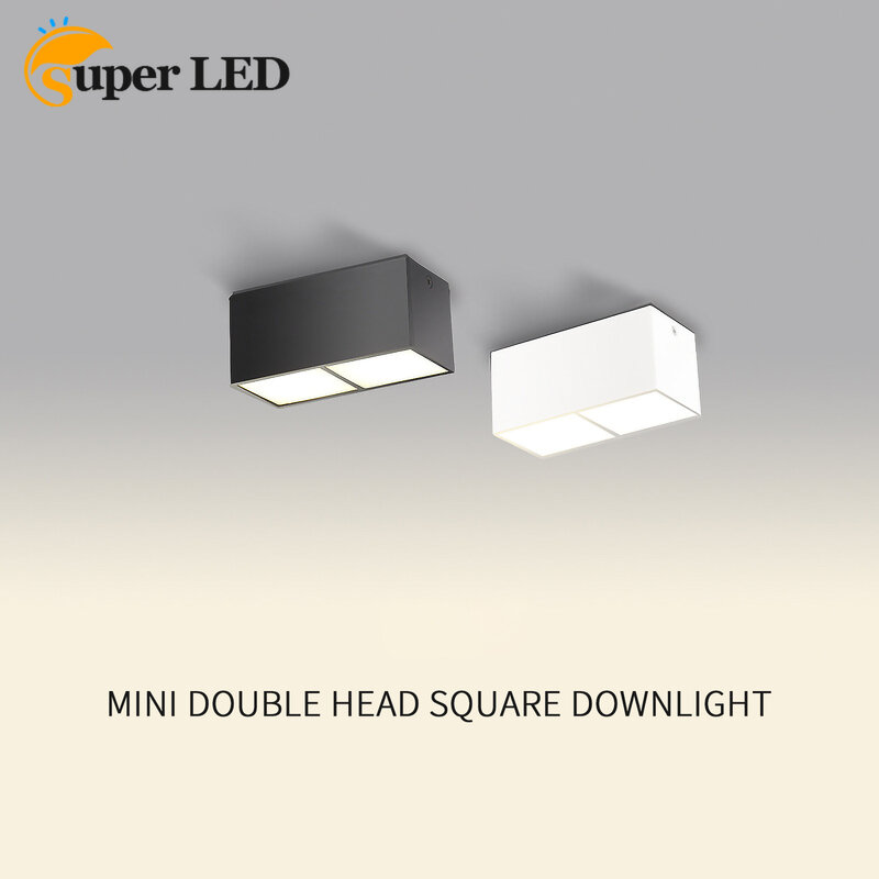 Cabeças duplas retangulares LED Spotlight de teto, Lâmpadas montadas em superfície de alto brilho, Downlight quadrado nórdico para hotel, 2x7W