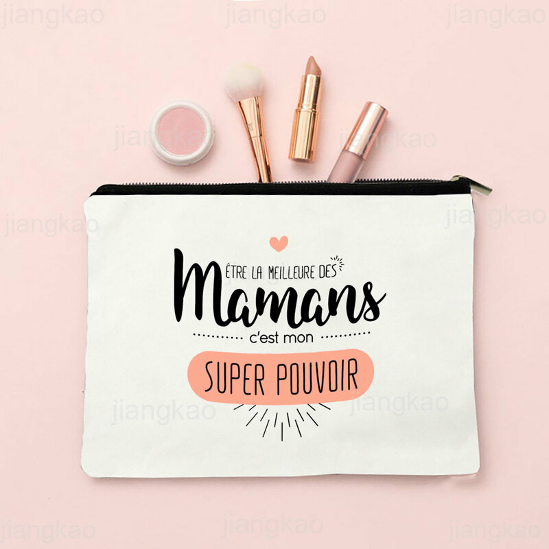 Bolsa cosmética com estampa francesa para mulheres, melhor mãe do mundo, maquiagem de viagem, sacolas de higiene pessoal, presente de aniversário festivo