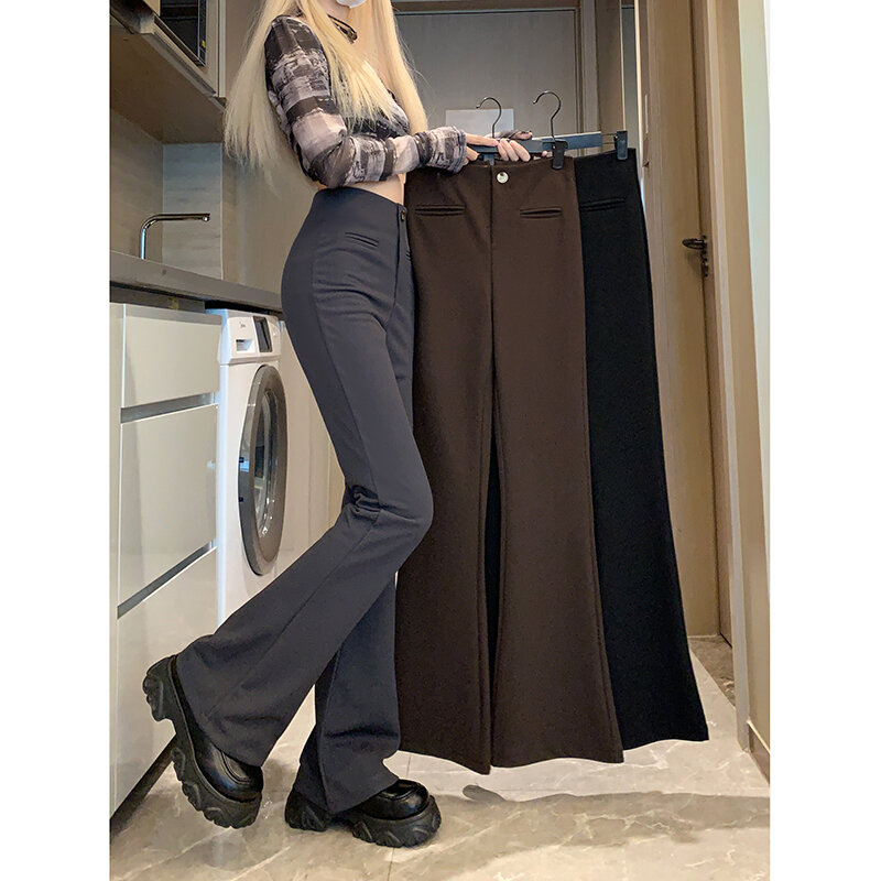 Mikro półformalne spodnie do garnituru dla kobiet jesienią i zimą z wysokim stanem wyszczuplający proste nogawki Slim Fit elastyczny