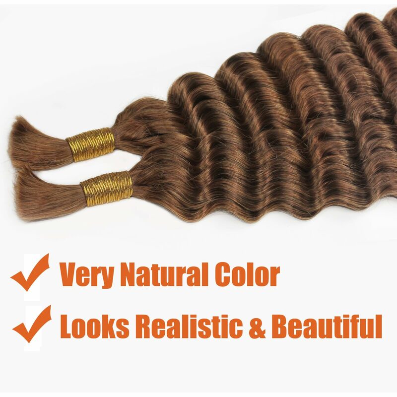 Объемные человеческие плетеные волосы, глубокие волнистые натуральные человеческие волосы, вьющиеся плетеные волосы для богемных бохо-косичек, коричневые без Уточки, всего 100 грамм