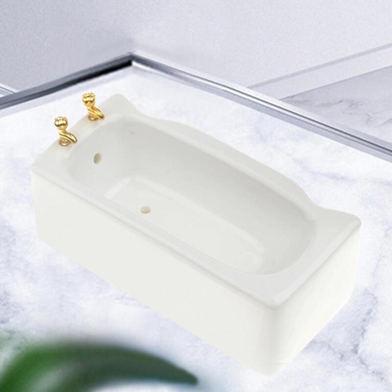 ตุ๊กตาอ่างอาบน้ำเซรามิกทรงสี่เหลี่ยมสีขาวสำหรับ1/12อุปกรณ์ตกแต่งบ้านเครื่องประดับฉากในชีวิต