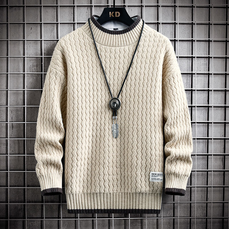 Sweater kasual lengan panjang, Sweater hangat leher bulat pasangan, pullover rajut gaya Korea kotak-kotak musim gugur 4XL-M