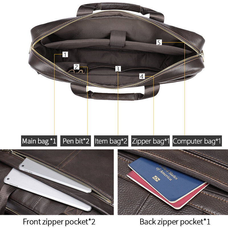 Westal-17 "Laptop Bag para Homens, Pastas, Totes De Couro Genuíno, Sacos De Documento A4, Bolsas De Negócios Dos Homens, 5013