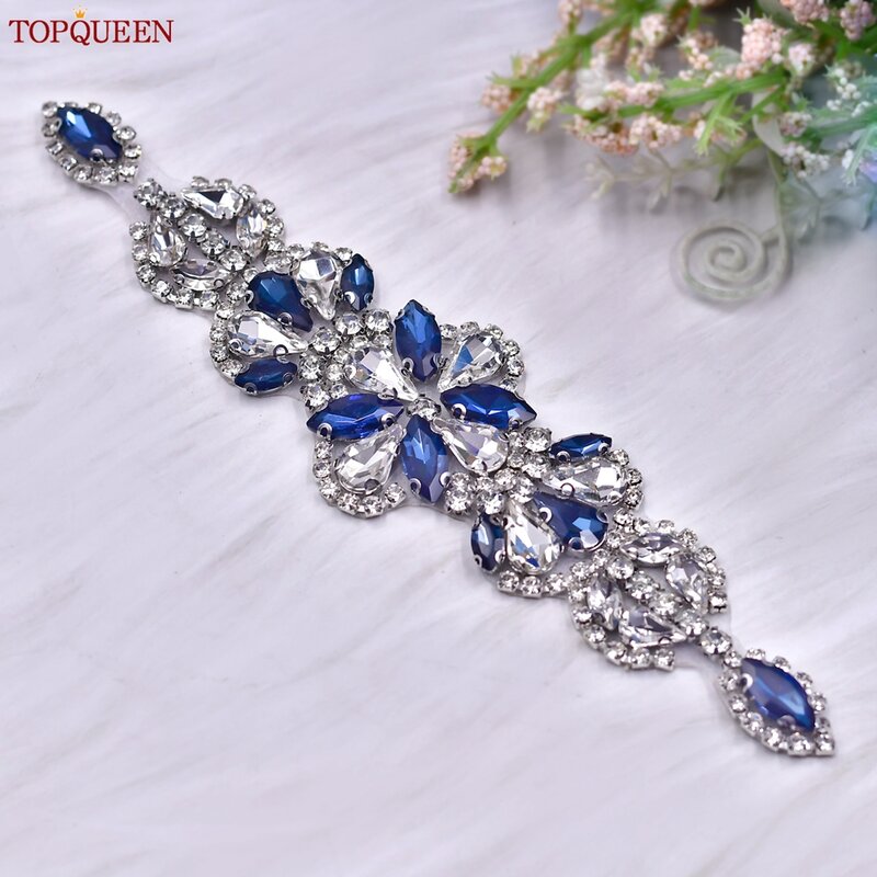 TOPQUEEN Fashion berlian imitasi penuh sabuk pernikahan kristal wanita sabuk gaun pengantin aksesoris pesta pengiring pengantin hadiah S464-ML