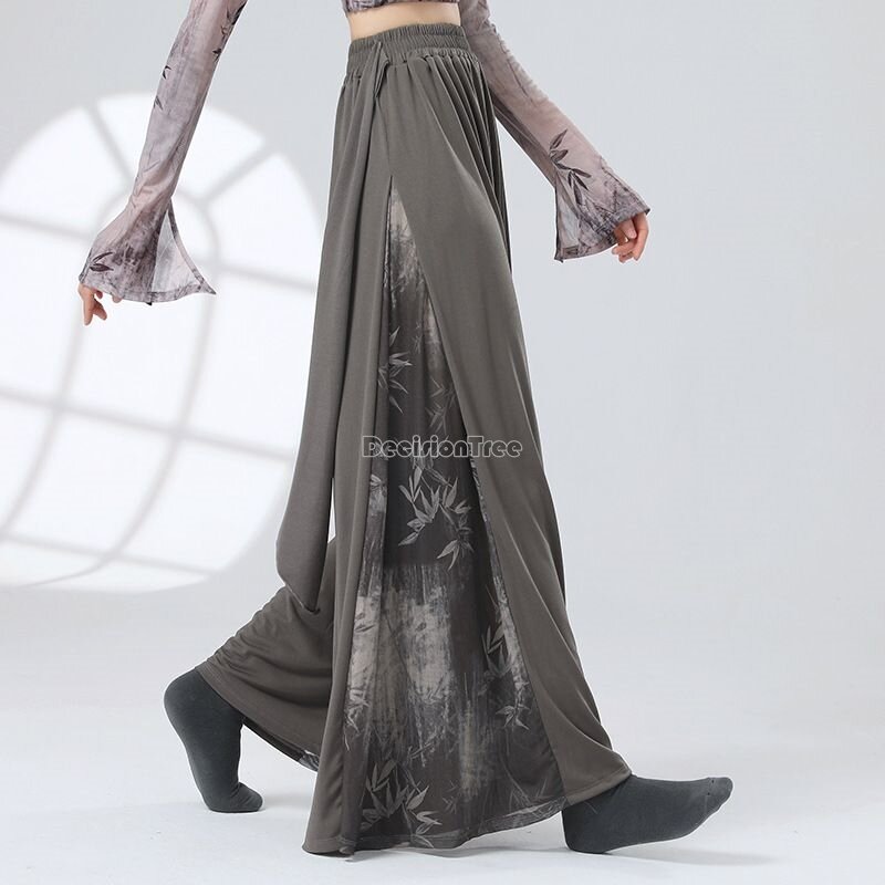 Новинка 2024, свободные брюки в китайском стиле с чернильным принтом, повседневные брюки для современных и классических танцев, модные дизайнерские брюки в стиле пэчворк