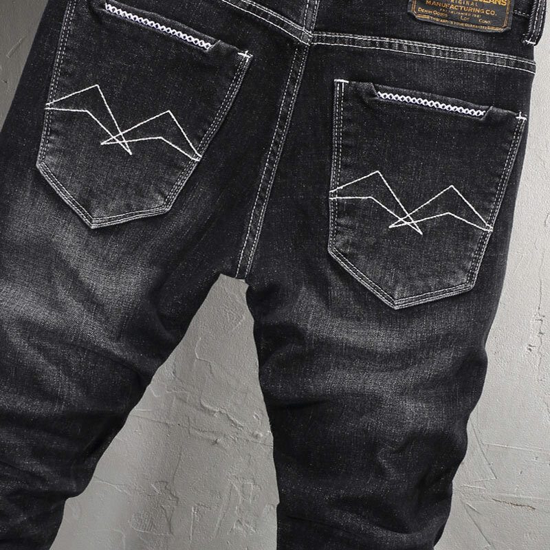 Pantalones vaqueros de estilo italiano para hombre, Jeans de alta calidad, elásticos, ajustados, Retro, negro, gris, Vintage, Casual