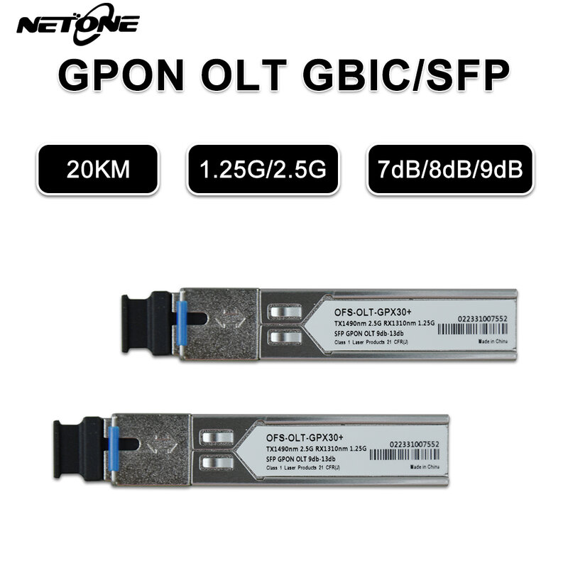 NETONE GPON OLT GBIC 9dB SFP GPON OLT SFP  2.5G 1.25G 20km 7dB 8dB  Compatible with ZTE Huawe Fiberhome OLT PX30+ GBIC