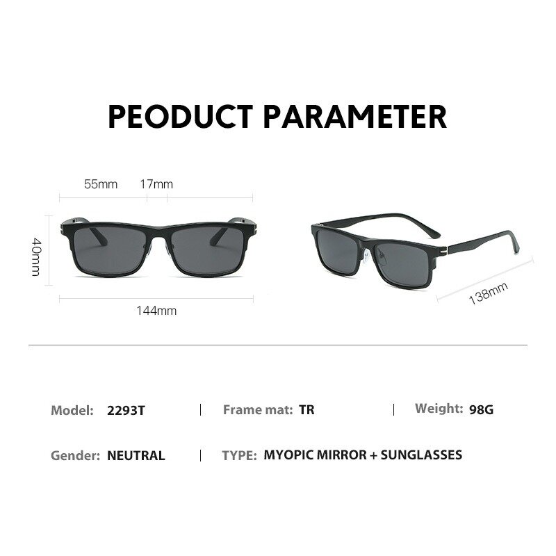 Quadro de óculos magnéticos polarizados para homens e mulheres, óculos com clipe, espetáculo masculino, UV400, 2293, 5 pcs