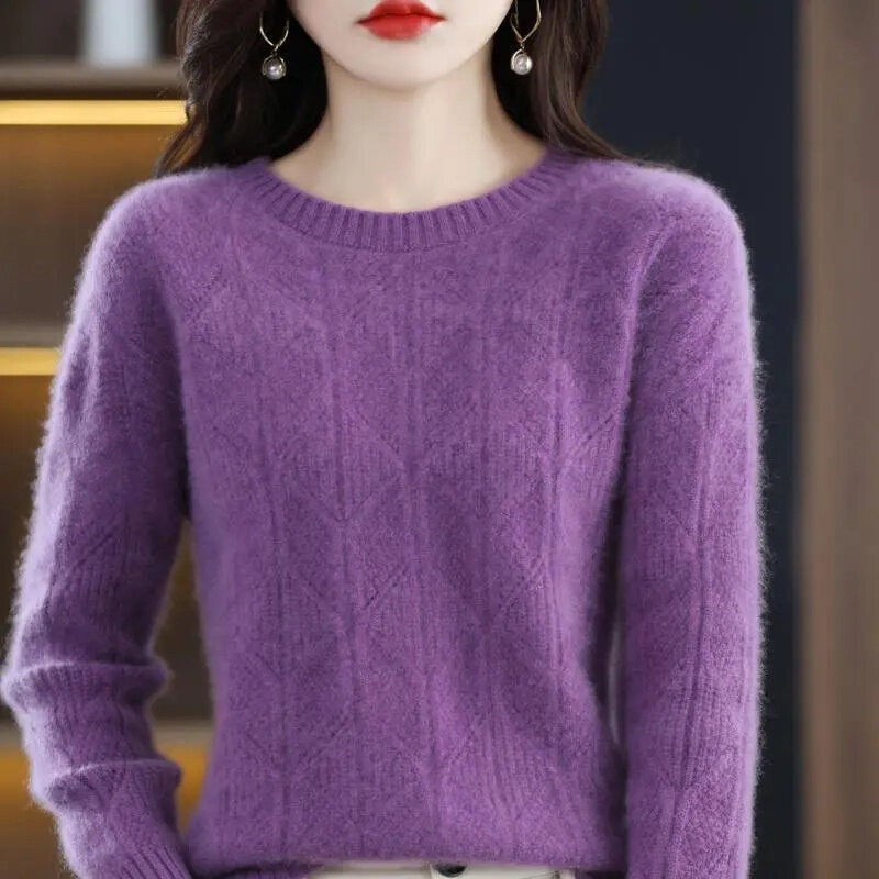 2023 nowe swetry damskie wiosna jesień z okrągłym dekoltem dzianinowe swetry luźna bluzka zwężana kaszmirowy modny Top miękki sweter
