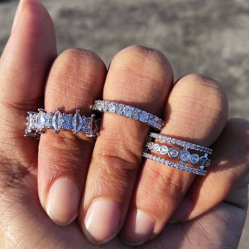 Uilz แหวนเพทายฝังคริสตัลทำด้วยมือแหวนแต่งงานแหวนเซอร์คอนสำหรับผู้หญิงเครื่องประดับงานเลี้ยงครบรอบของขวัญ