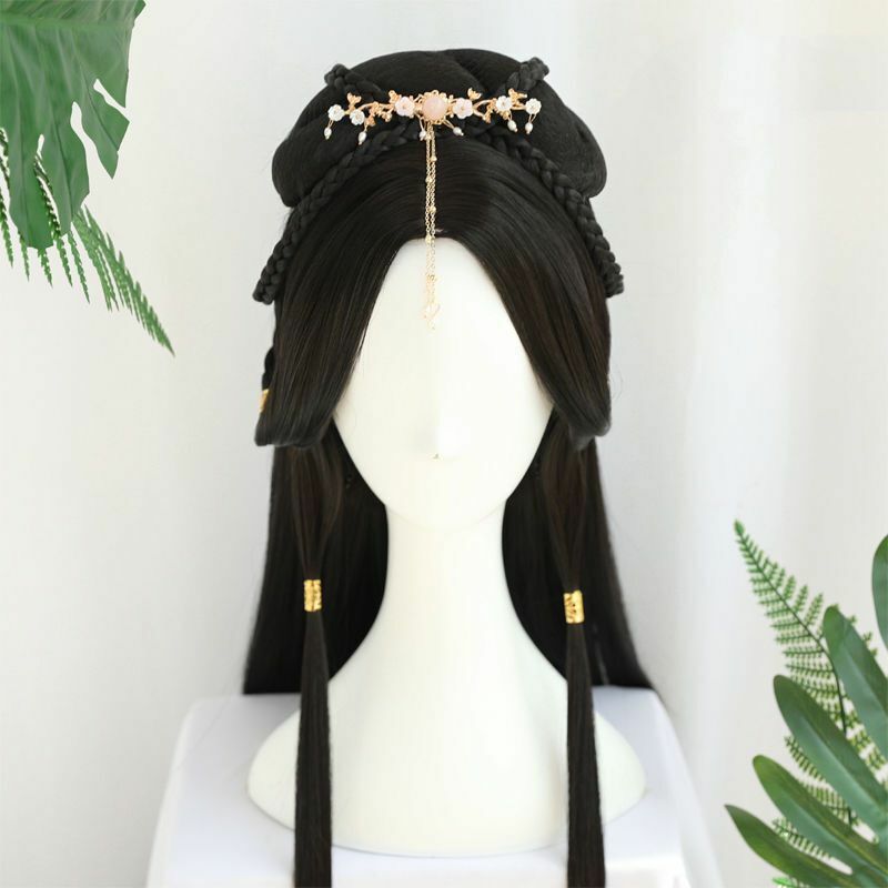 Парики ханьфу для косплея, традиционные китайские волосы ханьфу, реквизит для косплея, черные длинные прямые искусственные волосы для женщин