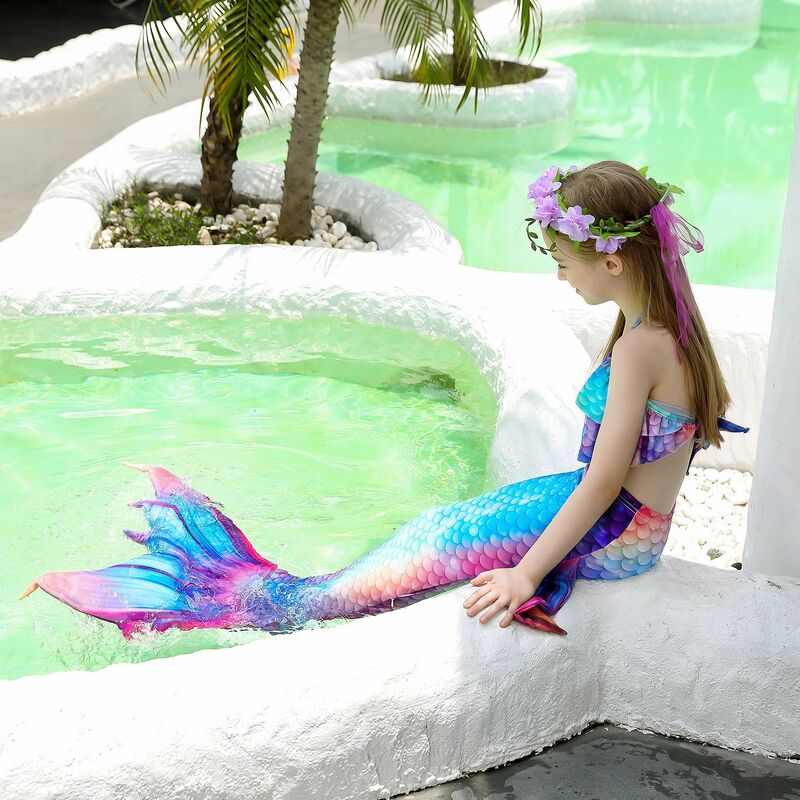 Mermaid Tail Swimsuit Halloween Cosplay Costume para Crianças, Fantasy Beach Bikini, Can Add Monofin, Fin, Vestidos Cosplay para Crianças