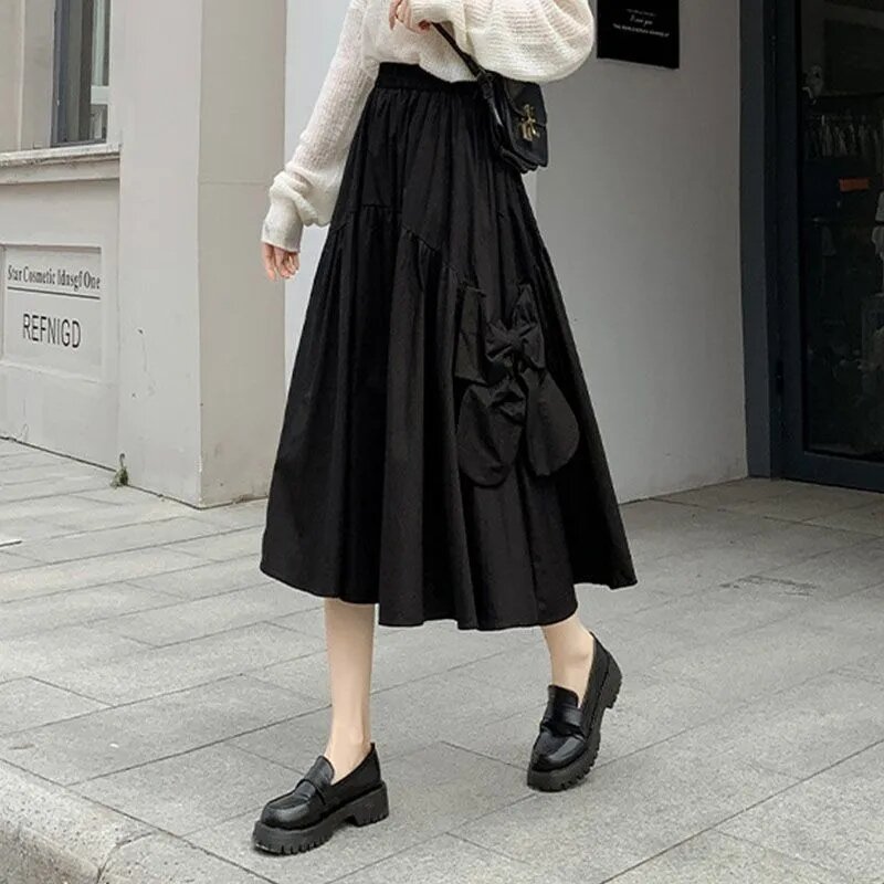 Jupes plissées taille haute Harajuku pour femmes, jupe taille haute, nœud papillon, mode élégante, jupes mi-longues, style coréen, 2024