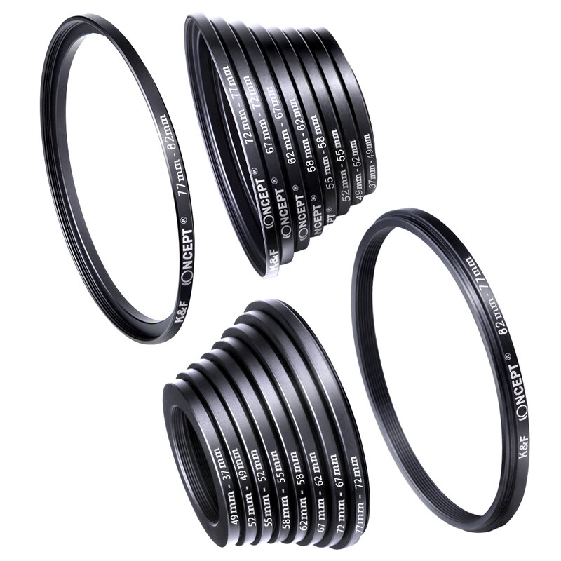 K & F Concept-filtro de lente de cámara, conjunto de anillo adaptador Step Up/Down, 37-82mm, 82-37mm, para Canon, Nikon, Sony, DSLR, 18 Uds.