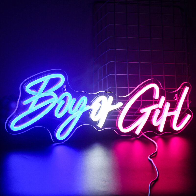 Boy Or Girl Neon Sign Blue Pink LED Lights Hanging USB Wall Decoration For Bedroom Home Party Bar Wedding Kids Gamer Room Lamp