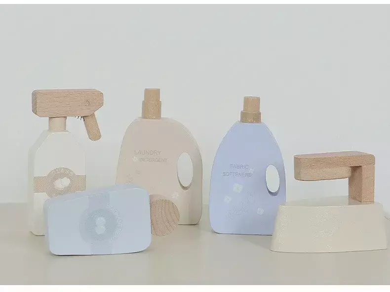 Brinquedos interativos de madeira para bebê menina, cabide, máquina de lavar roupa, detergente para lavanderia, brincar de casa, presente, alta qualidade, 40cm