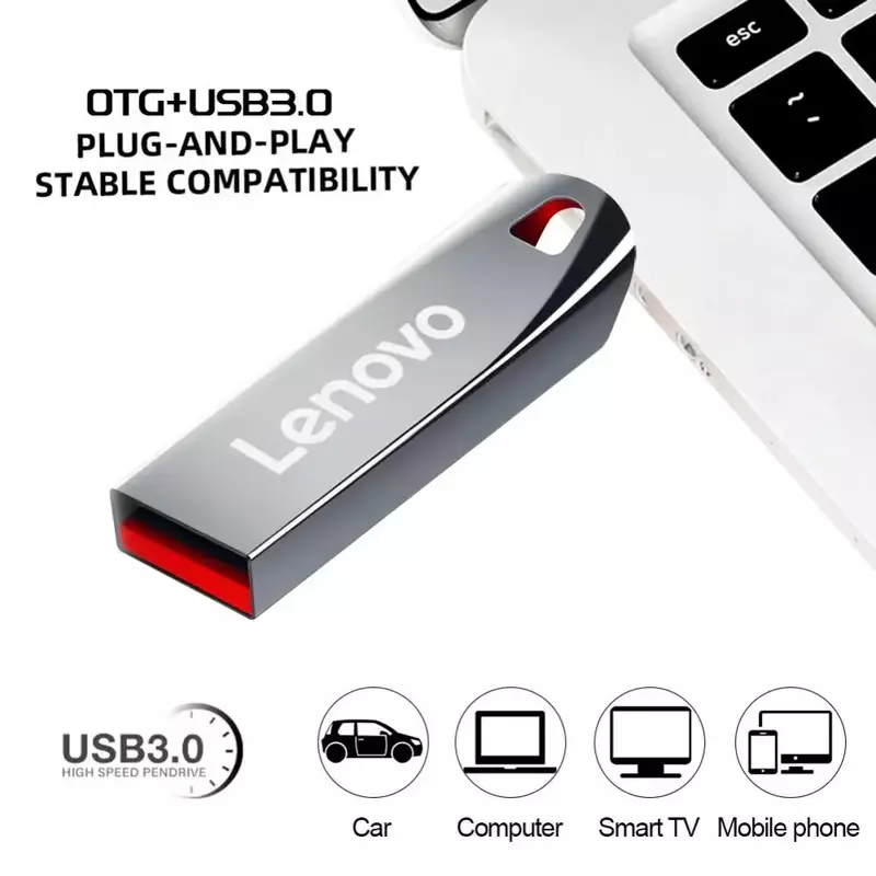 레노버 메탈 U 디스크, 휴대용 펜 드라이브, USB 3.0, 고속 방수, 512GB 메모리 스틱, 128GB 메모리, USB 플래시 드라이브, 2TB, 1TB