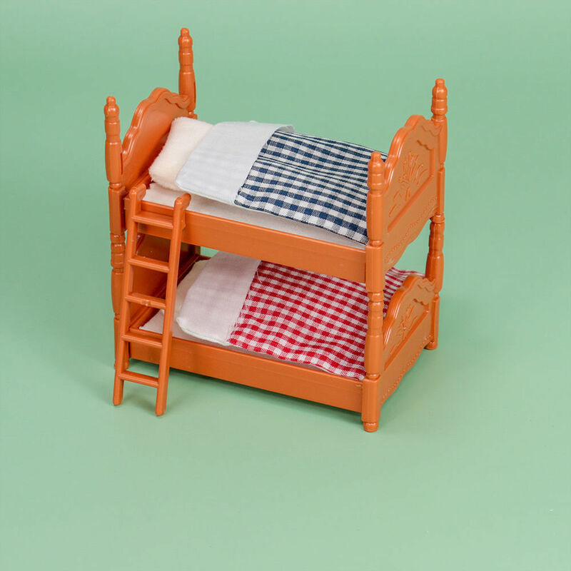 1 zestaw 9 szt. mini łóżka piętrowe do zabawy w domu meble dziecięce zabawka łóżko dziewczęce sypialnia zabawki lalki dom 3-6 lat scena stare zdjęcie