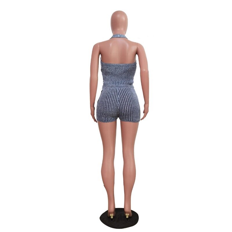 Женский трикотажный комплект из 2 предметов, эластичный Топ с V-образным вырезом, открытой спиной и шорты
