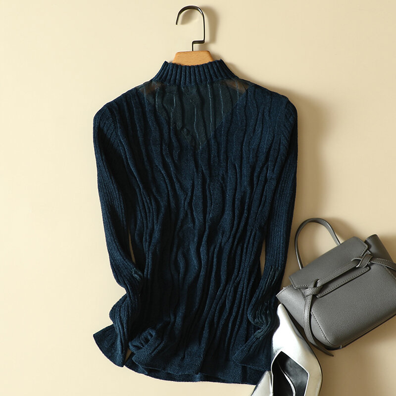 Veludo sólido de malha camisola feminina pullovers outono novo 2022 de manga comprida elegante elástico feminino puxa outwear topos