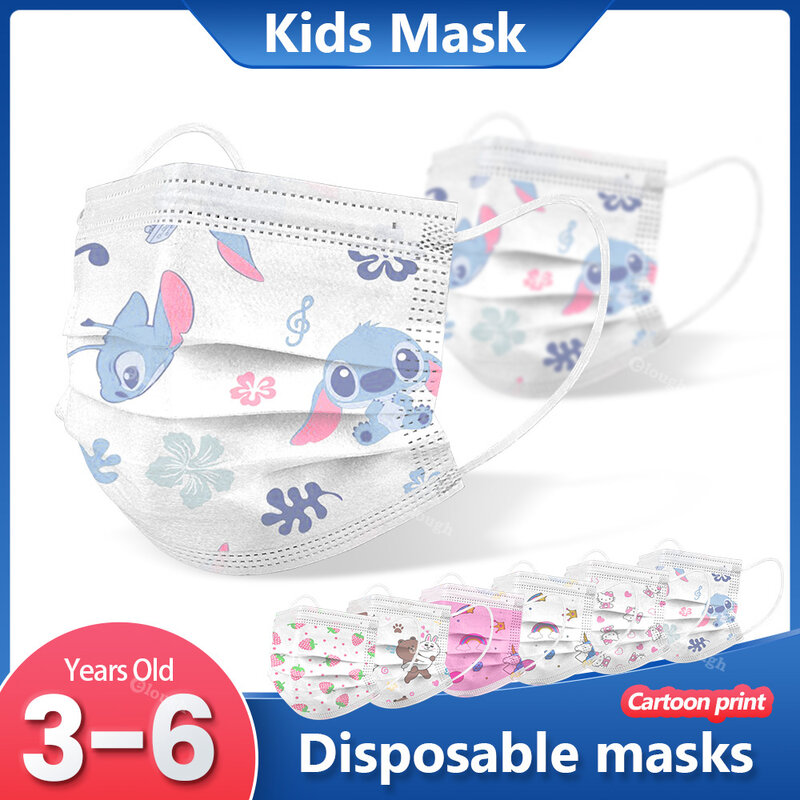 10-300PCS KittyChildren masks Kids Disposable Face Mask Child Fashion Cartoon Print mask Breathable Protection niños mascarillas