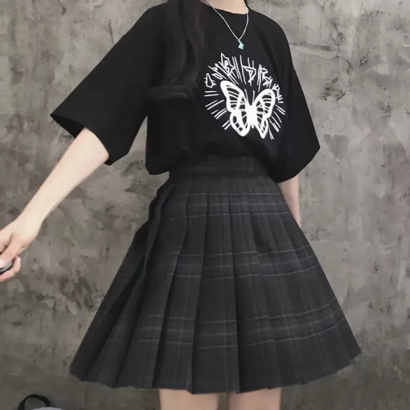 Falda plisada de cintura alta para mujer, minifalda negra Kawaii Jk, Linda falda a cuadros, faldas Sexy para mujer, uniforme escolar para niña, Verano