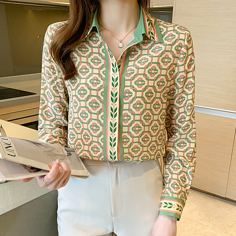 Рубашка женская с цветочным принтом, модная Элегантная блузка с длинным рукавом, на пуговицах, весна-лето 2024