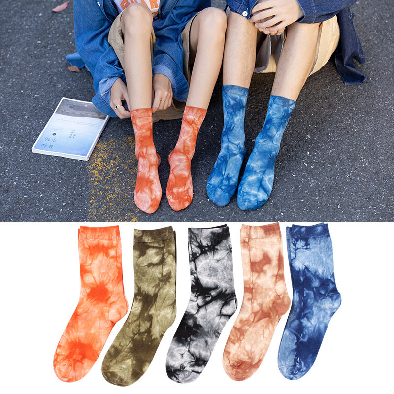 Calcetines de patineta de estilo callejero europeo y americano, producto nuevo de otoño e invierno, estilo japonés coreano, teñido anudado, par de calcetines